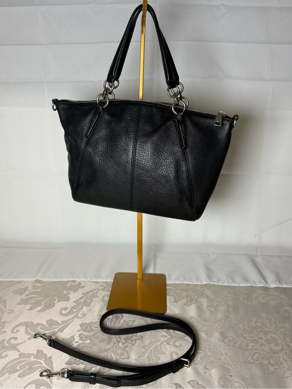Coach Kelsey F36675 Black Pebbled Leather Satchel Crossbody Bag - Picture 3 of 16